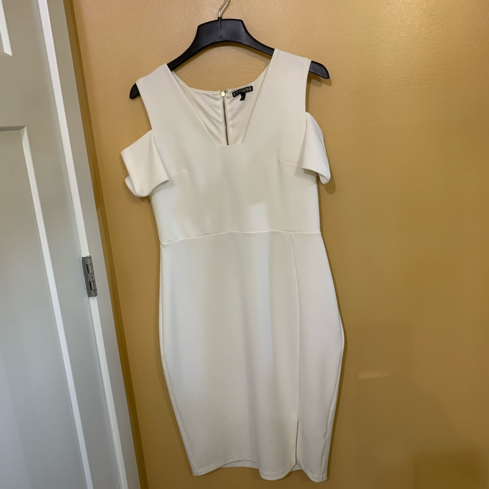 White Express Cold Shoulder Dress L